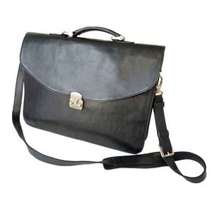 Roots Canada Briefcase Black Leather Men Crossbody Attache Bag Shoulder